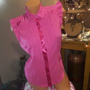 Bebe silk ruffle button up blouse M NWOT
